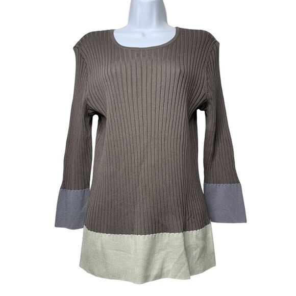 St. John Womens size Large Brown Wool Blend Ribbed Color Block Sweater Pullover - Picture 5 of 13